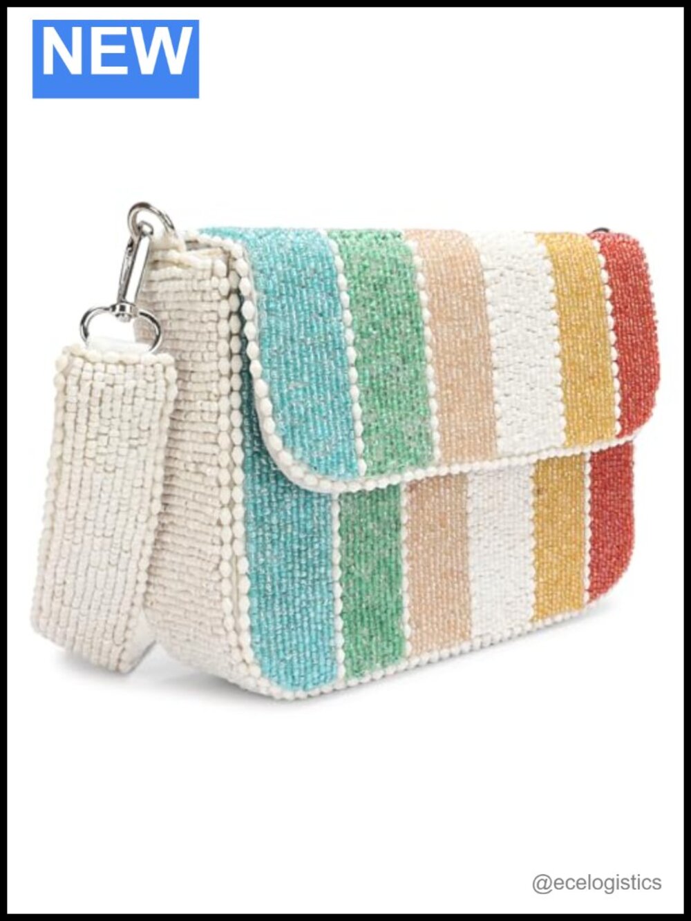 Beaded Clutch Bag with Detachable Crossbody Strap, Handcrafted Seed Bead